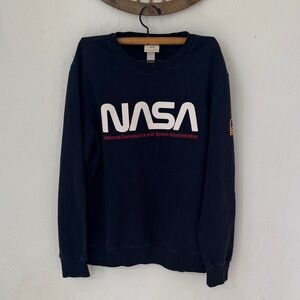 H&M Men’s Small NASA Navy Blue Crewneck Pullover Hoodie
